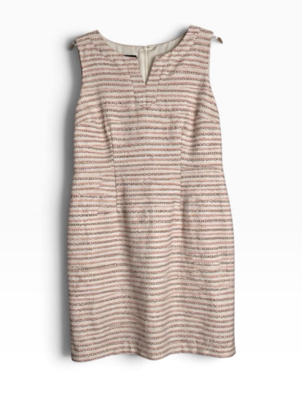 Talbots Size 12 Cream Red Navy Textured Stripe Sheath Dress